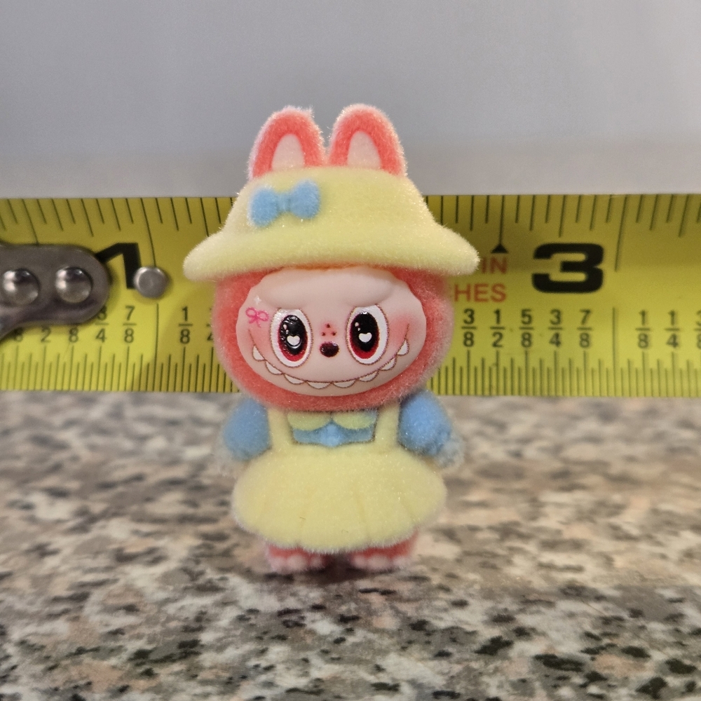 🍒🍒 Charming Mini Fuzzy Labubu Yellow and Pink Decorative Figurine